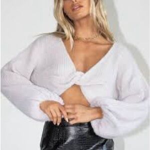 Princess Polly “Henrick” crop white fuzzy sweater 10 nwt!